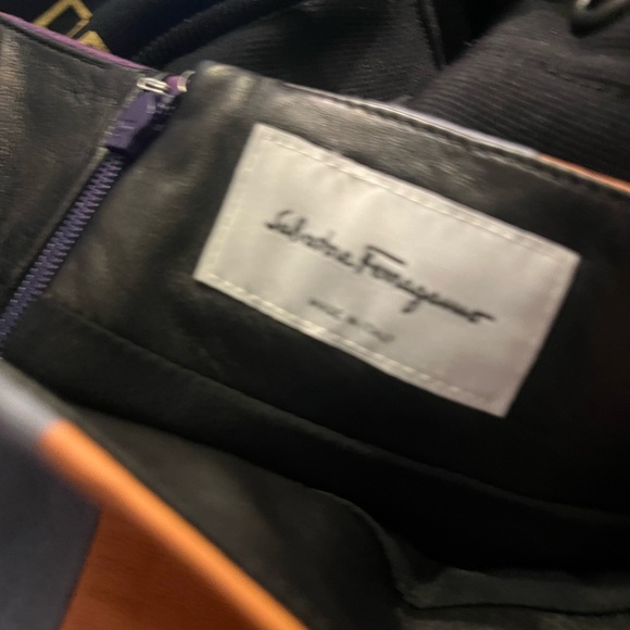 NWT Salvatore Ferragamo Authentic Paneled leather & suede midi skirt Black Sz 8 - Picture 2 of 4
